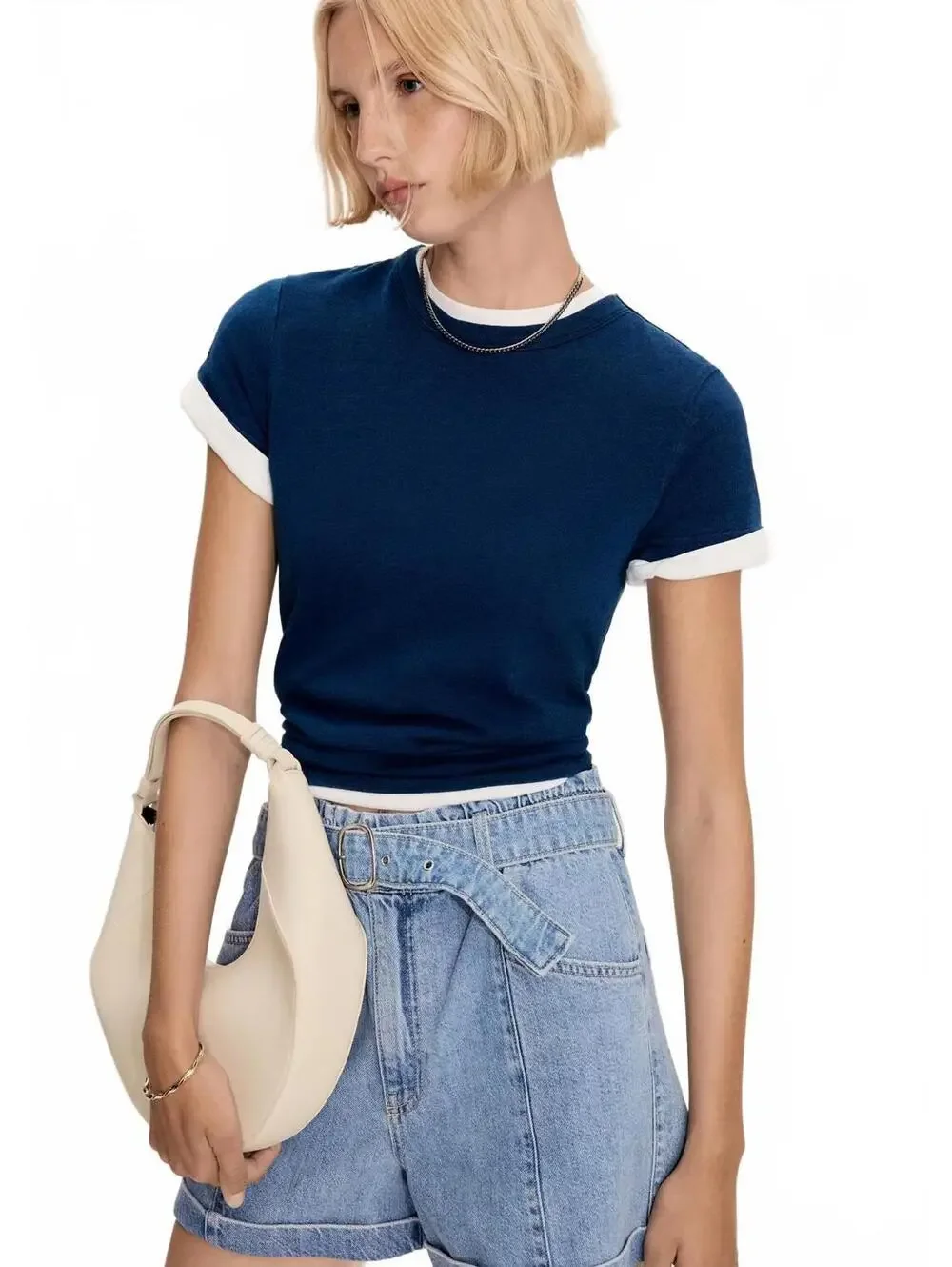 Mango Denim Shorts with Belt NWT Delia Medium Blue Size XS